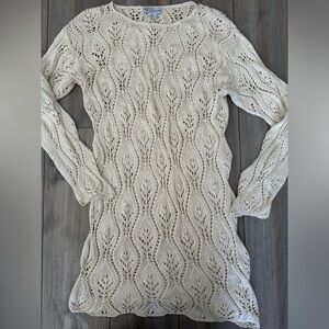 Bloomingdale's Cream Open-Knit Long Sleeve Tunic